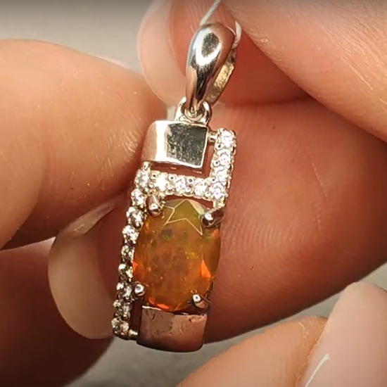 Подвеска 'Кассиопея'  с опалом и фианитами, родий