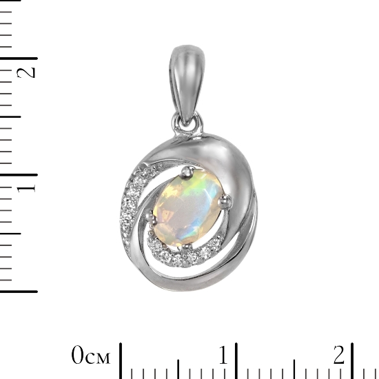 Подвеска 'Розет' с опалом и фианитами, родий