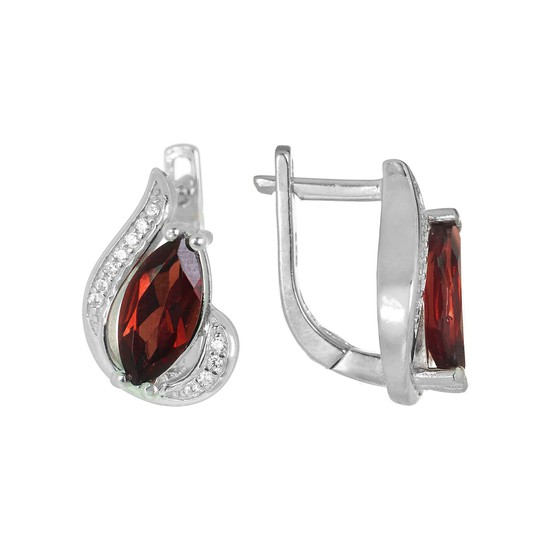 Серьги с гранатом и фианитами