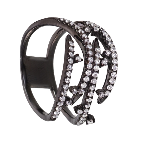 Кольцо 'Анка' с фианитами, ч1рный родий