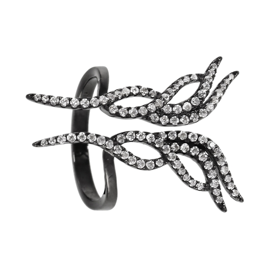 Кольцо 'Крылья' с фианитами, родий