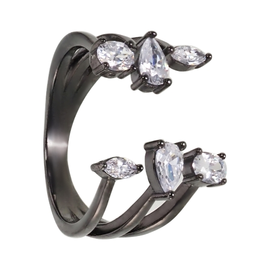 Кольцо 'Ом' с фианитами, чёрный родий