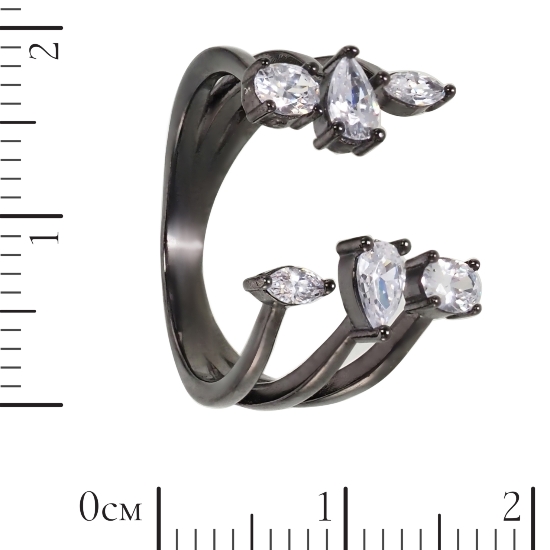 Кольцо 'Ом' с фианитами, чёрный родий