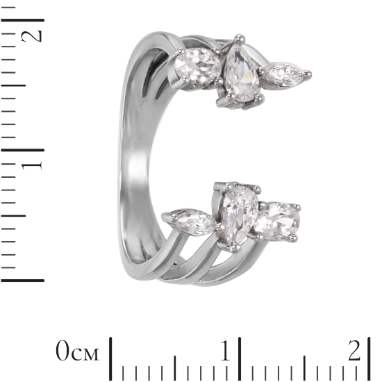 Кольцо 'Ом' с фианитами, родий