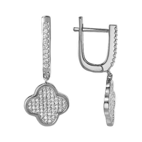 Серьги 'Ван Клиф' с фианитами, родий