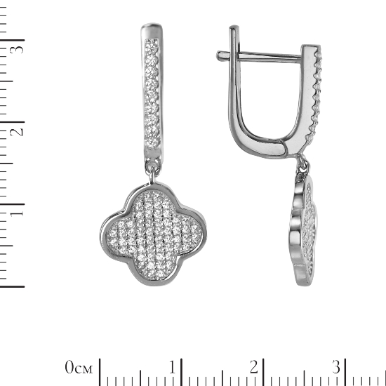 Серьги 'Ван Клиф' с фианитами, родий