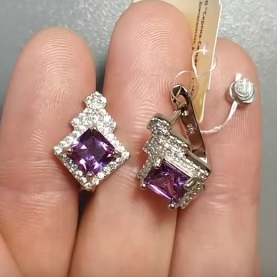 Серьги с александритом и фианитами