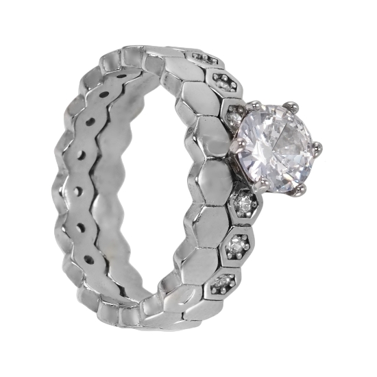Кольцо 'Маэстро' с фианитами, родий