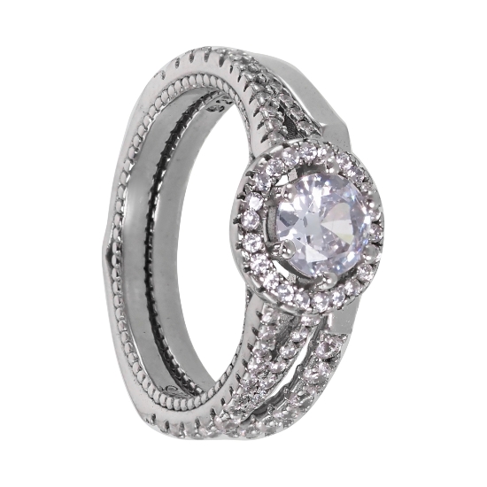 Кольцо 'Гранд' с фианитами, родий