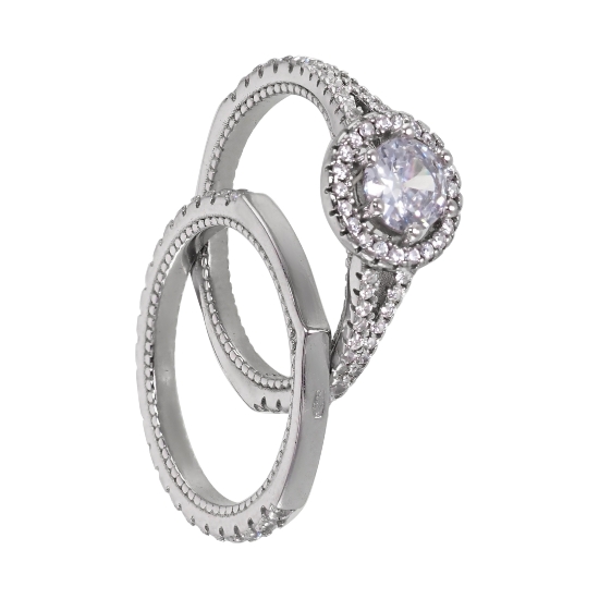 Кольцо 'Гранд' с фианитами, родий