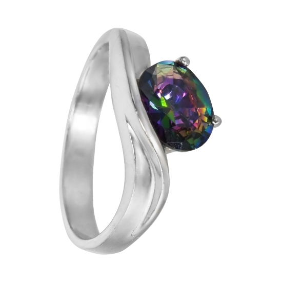 Кольцо 'Волна' с мистическим топазом, родий