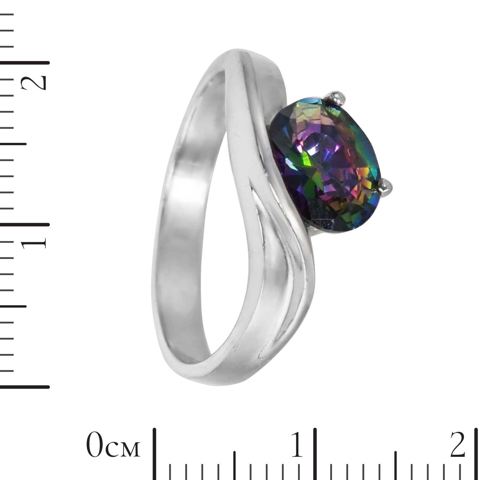 Кольцо 'Волна' с мистическим топазом, родий