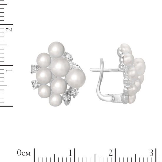 Серьги 'Виноград' с жемчугом и фианитами, родий