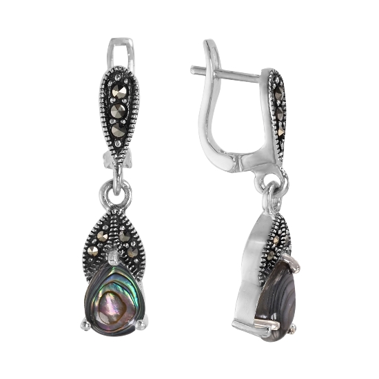 Серьги 'Лилия' с гелиотисом и марказитами