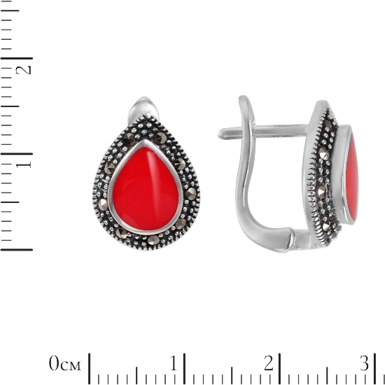 Серьги 'Графиня' с кораллом и марказитами