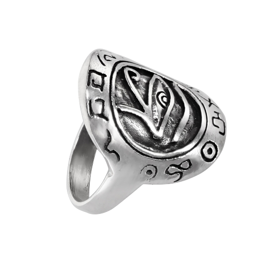 Кольцо 'Глаз с символами' серебряное