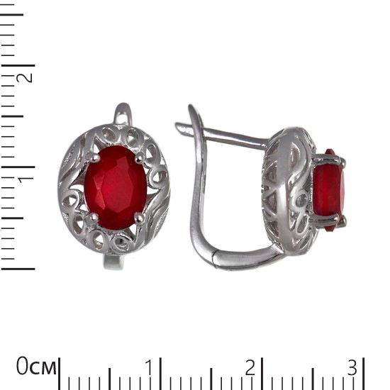 Серьги ажурные с красным фианитом