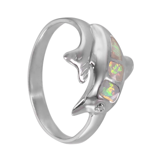Кольцо 'Дельфин' с синт опалом, родий