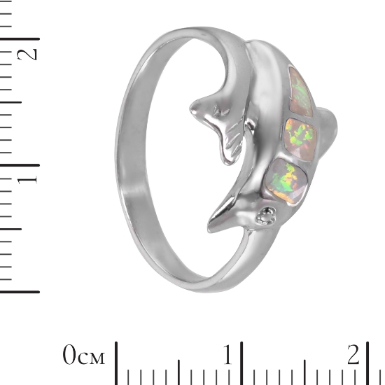 Кольцо 'Дельфин' с синт опалом, родий