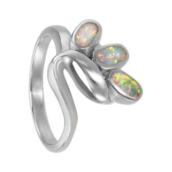 Кольцо 'Лепестки' с синт опалом, родий