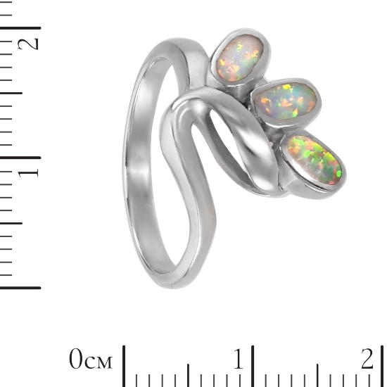 Кольцо 'Лепестки' с синт опалом, родий