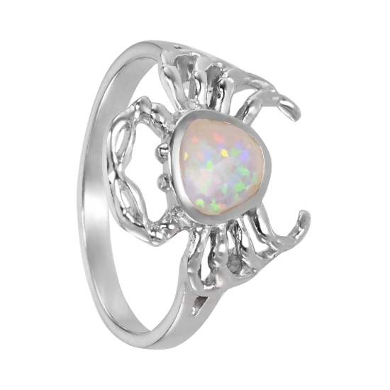 Кольцо 'Краб' с синт опалом, родий