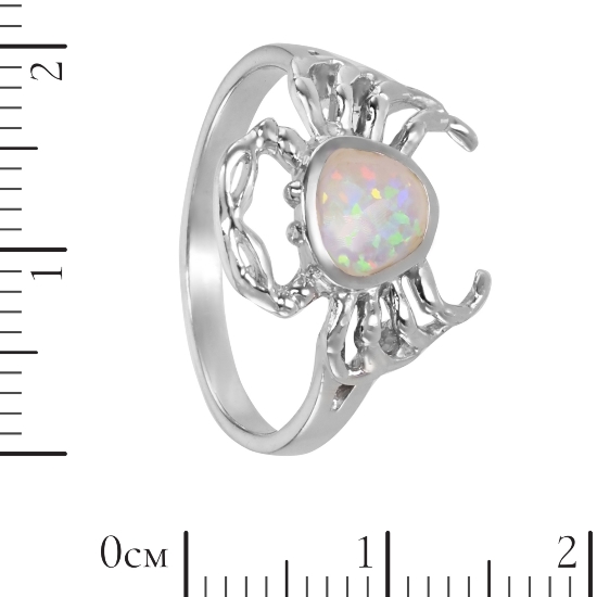 Кольцо 'Краб' с синт опалом, родий