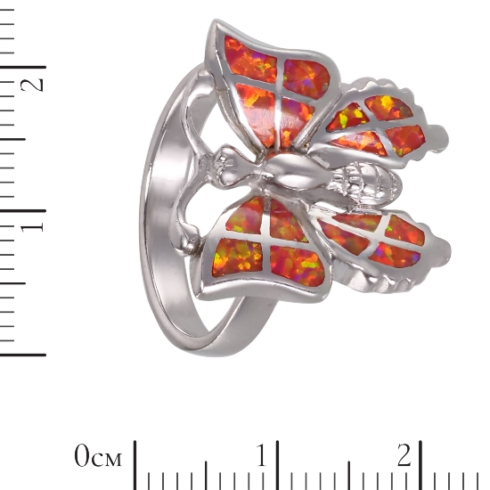 Кольцо 'Бабочка' с синт опалом, родий