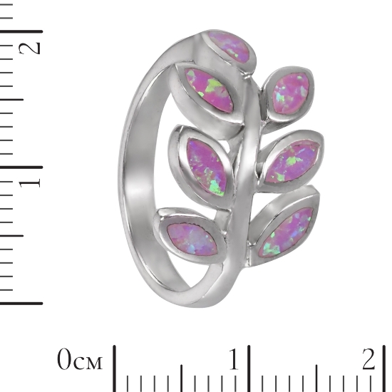 Кольцо 'Лепестки' с синт опалом, родий