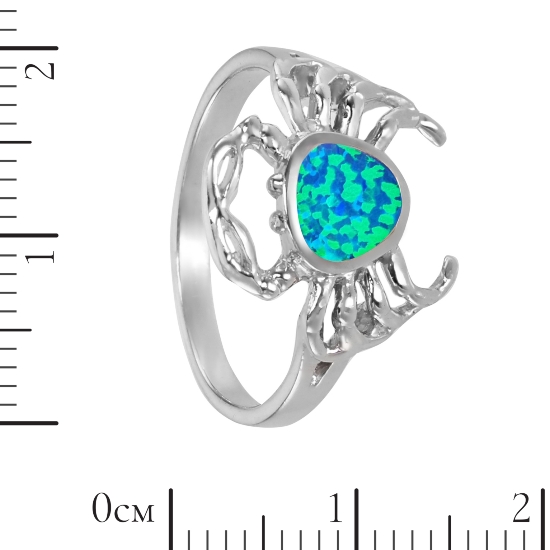 Кольцо 'Краб' с синт опалом, родий