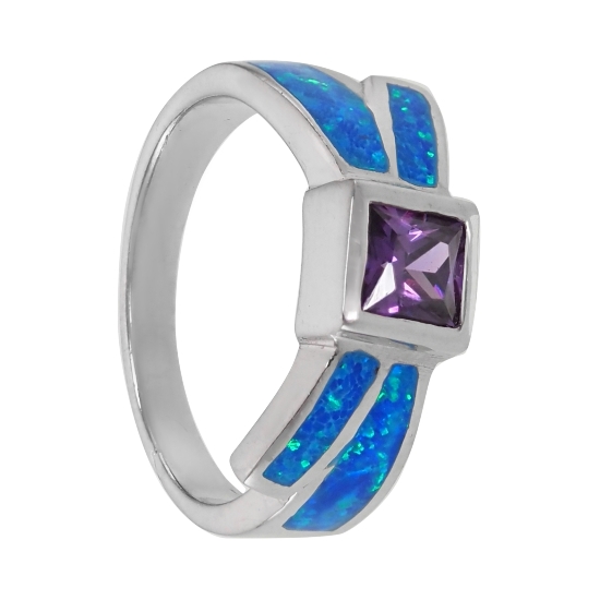 Кольцо 'Пряжка' с синт опалом и фианитом, родий