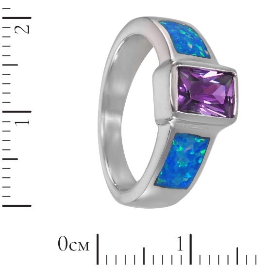 Кольцо 'Пряжка' с синт опалом, родий