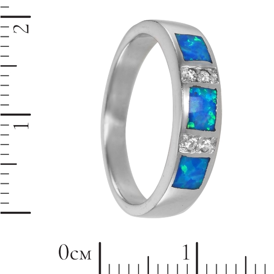 Кольцо 'Пунктир' с синт опалом и фианитами, родий