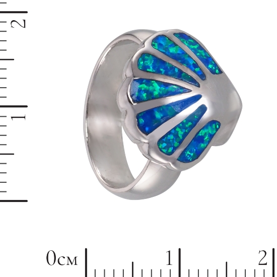 Кольцо 'Ракушка' с синт опалом, родий