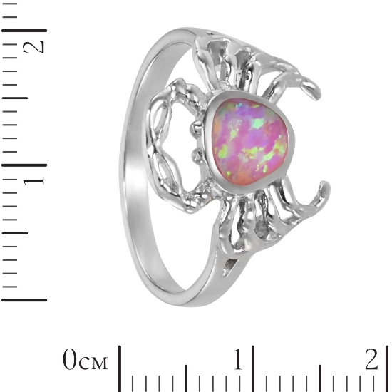 Кольцо 'Краб' с розовым синт опалом, родий