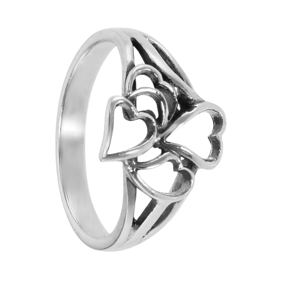 Кольцо 'Сердца' серебряное