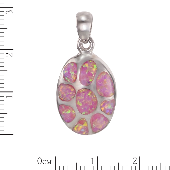 Подвеска 'Панцирь' с розовым синт опалом, родий