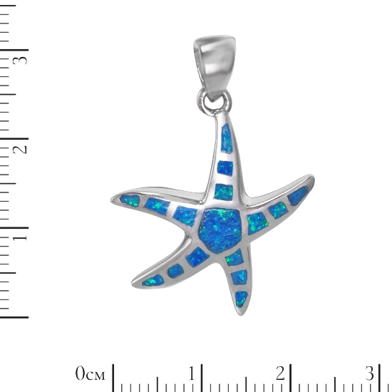Подвеска 'Морская звезда' с синт опалом, родий