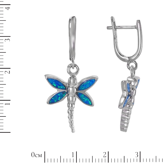 Серьги 'Стрекоза' с синт опалом, родий