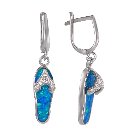 Серьги 'Сланцы' с синт опалом, родий