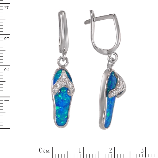 Серьги 'Сланцы' с синт опалом, родий